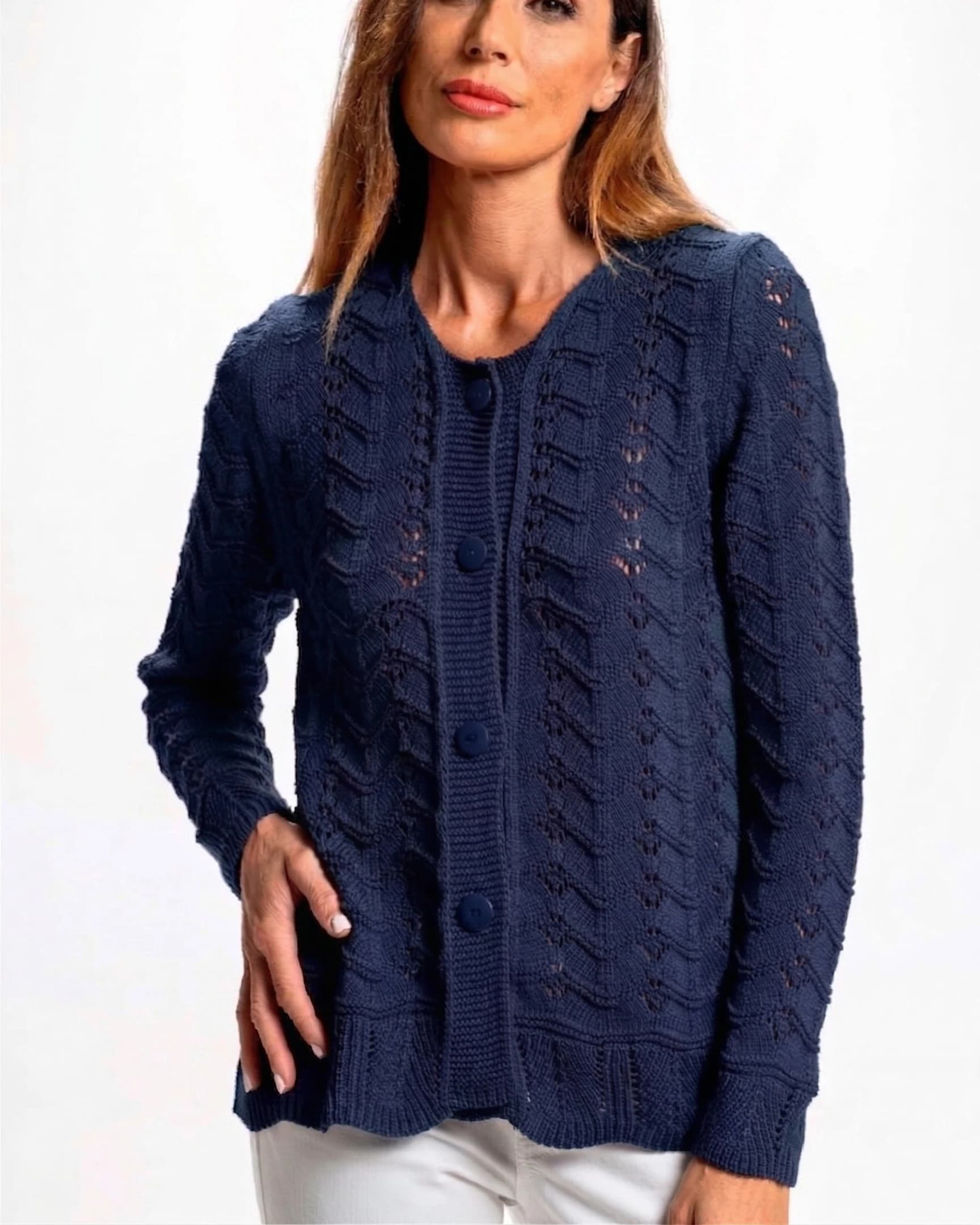 CHAQUETA CALADO ONDAS MARINO