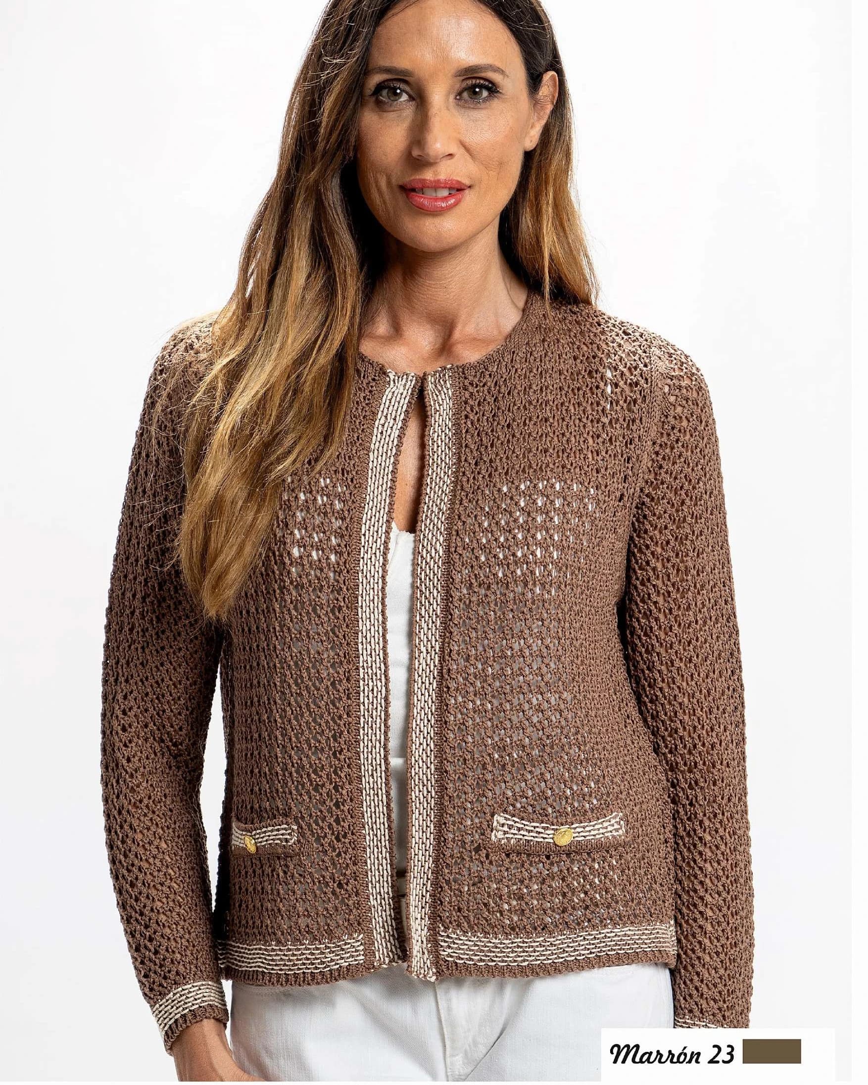 CHAQUETA CHANNEL CALADO MARRON